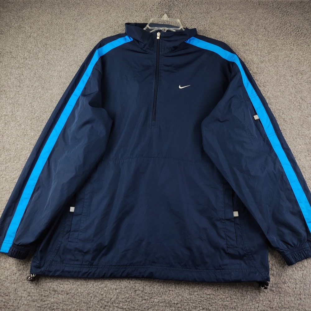Nike 1/2 Zip Track Jacket Blue Striped Pullover Mens Large VTG Y2K
